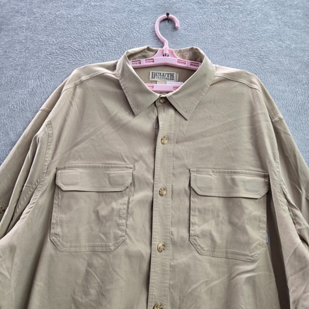 Duluth Men Button Up Shirt 2XL‎ Beige Mesh Standard Fit Pockets Nylon Spandex - Picture 6 of 6